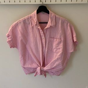 Madewell Pink Button Up Tie Front Top